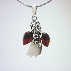 Sterling Silver Angel Pendant with Cherry Amber Wings